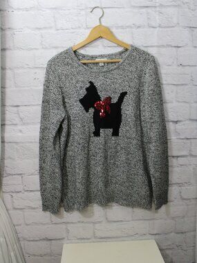 Croft & Barrow Large Marled Knit Scottie Dog Holiday Sweater Christmas Winter